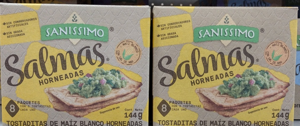 2X SALMAS CLASSIC BAKED WHITE CORN TORTILLA SQUARES / HORNEADAS CLASICAS DE MAIZ BLANCO - 2 BOXES OF 8 PACKETS EACH - FREE SHIPPING
