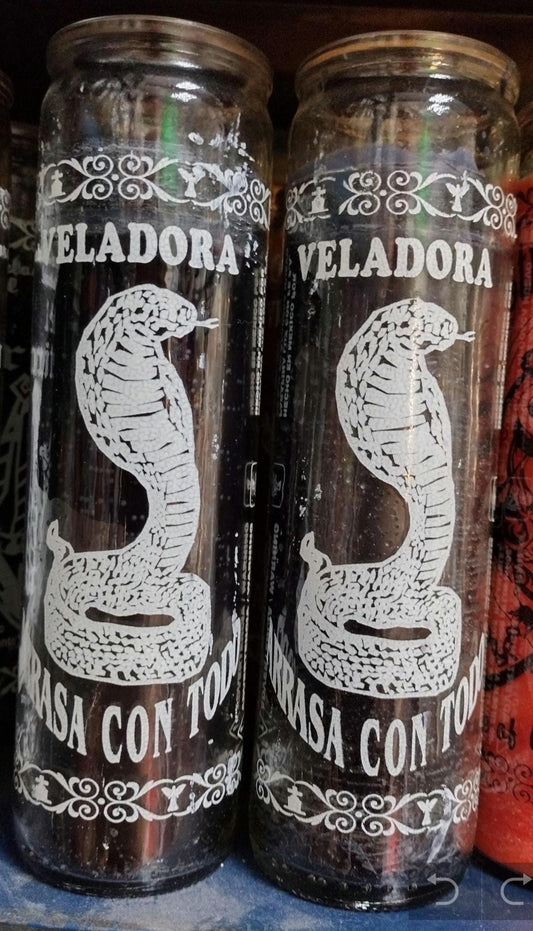 2X ARRASA CON TODO VELADORAS ESOTERICO DE VIDRIO / RID OF ALL EVIL AND BAD VIBES GLASS ESOTERIC CANDLES - 2 CANDLES - ENVIO GRATIS / FREE SHIPPING