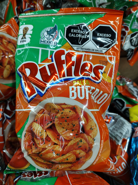 SABRITAS RUFFLES PAPAS FRITAS SABOR BUFFALO SALSA / MEXICAN POTATO CHIPS BUFFALO WING SAUCE FLAVOR- 5 BAGS OF 46g EACH - FREE SHIPPING