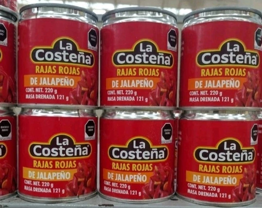 6X LA COSTENA RED JALAPENO SLICES ( RAJAS ROJAS DE JALAPENO ) 6 CANS 220g EACH - FREE SHIPPING