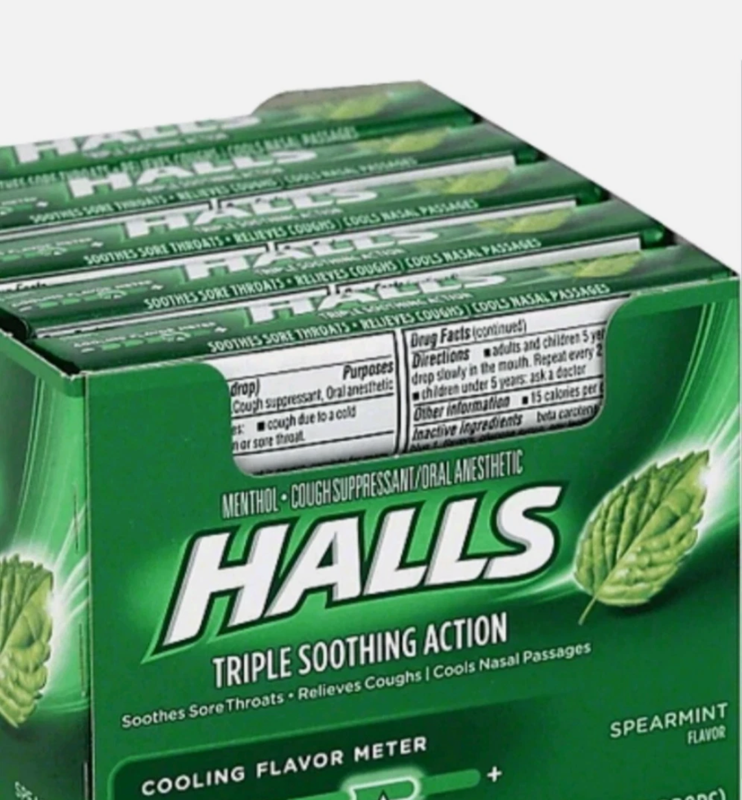 4X HALLS SPEARMINT ( Yerbabuena ) COUGH DROPS - 4 BOXES Of 12 ROLLS PER BOX - FREE SHIPPING