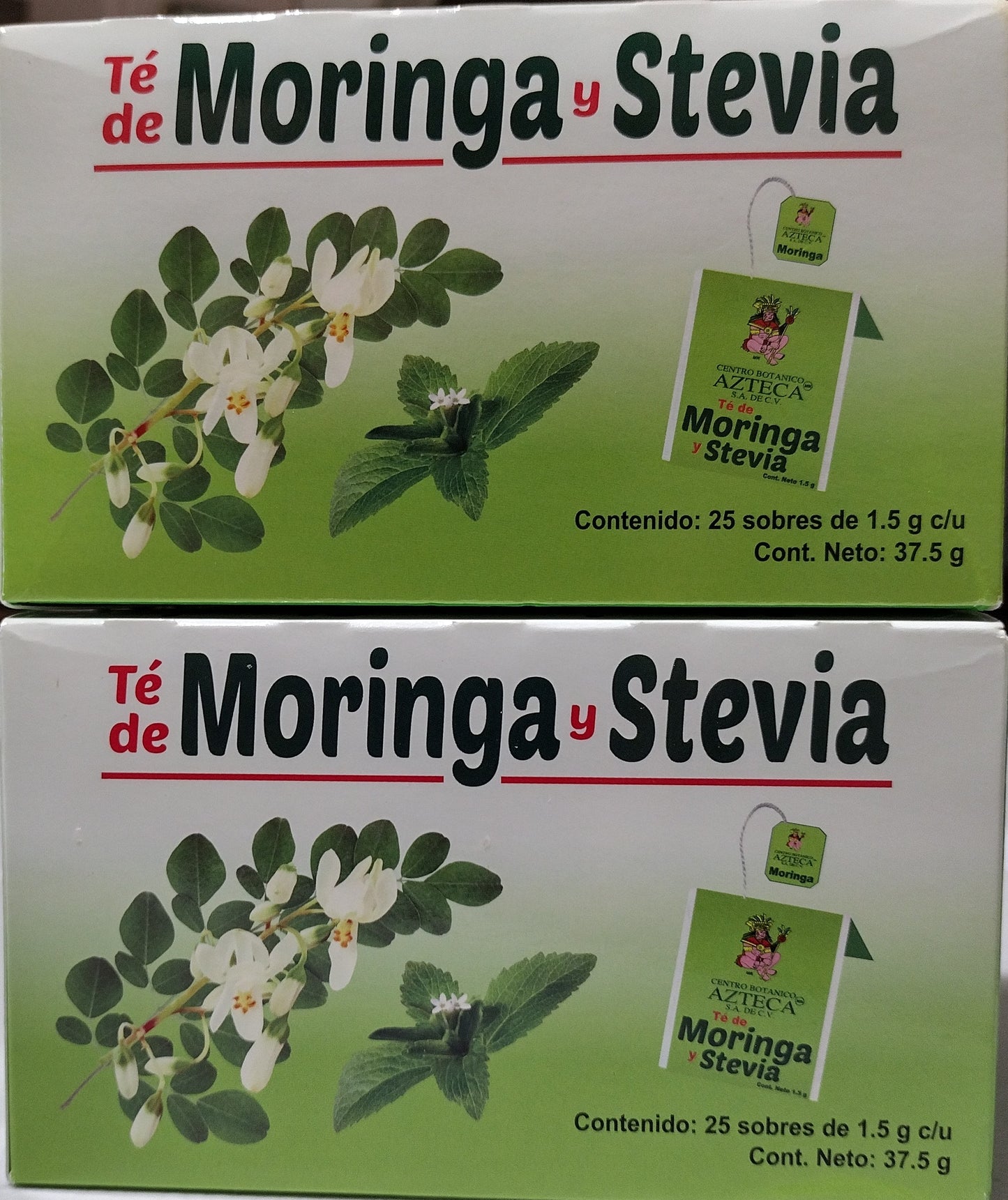 AZTECA TE DE MORINGA Y STEVIA - 2 CAJAS DE 25 SOBRES CADA UNA - 2 BOXES OF 25 TEA BAGS EACH - FREE SHIPPING
