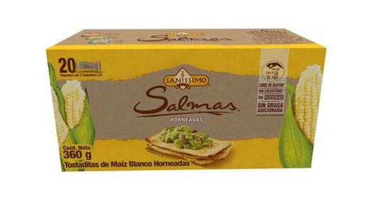 SALMAS CLASSIC BAKED WHITE CORN TORTILLA SQUARES / HORNEADAS CLASICAS DE MAIZ BLANCO - 1 BOX OF 20 PACKETS - FREE SHIPPING