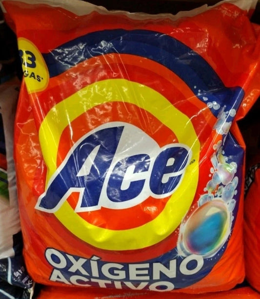 ACE DETERGENTE EN POLVO OXIGENO ACTIVO ( DETERGENT POWDER ) 1 BOLSA GRANDE DE 3.56 KILOS (127 OUNCES) EACH - FREE SHIPPING
