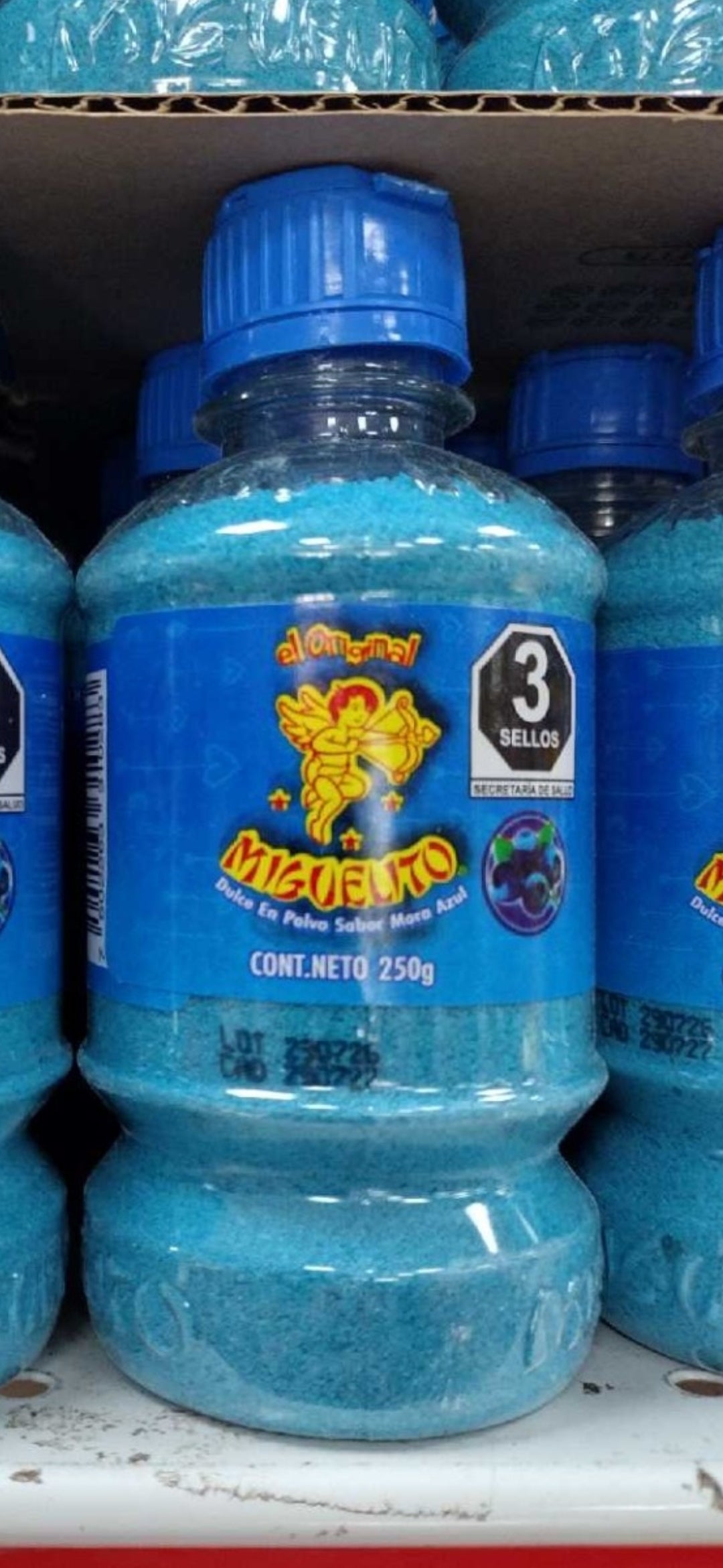 3X Miguelito Blueberry Flavor Chamoy Powder ( Mora Azul Chamoy Polvo ) - 3 Bottles of 250g each