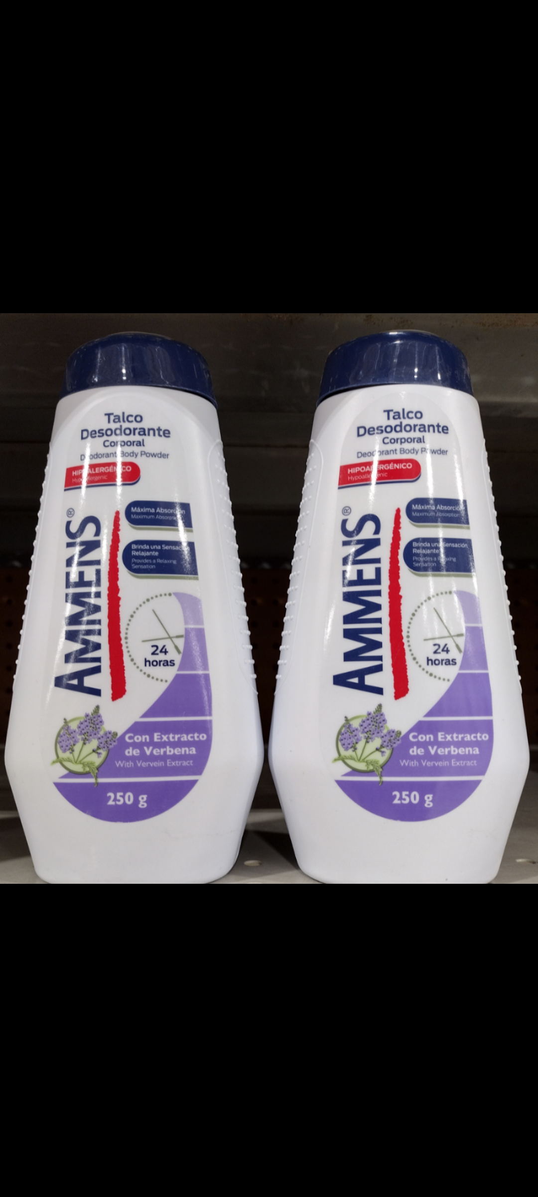 2X AMMENS TALCUM POWDER WITH VERVAIN EXTRACT - 2 CONTAINERS OF 250g EACH - FREE SHIP